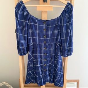 Melloday Blue Plaid Button Up Babydoll Dress